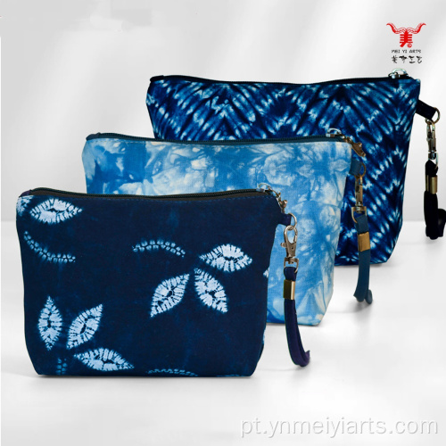 Bolsa de maquiagem étnica artesanal de algodão tie-dye